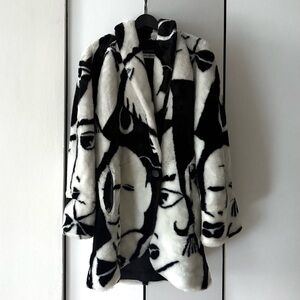 Rare, Vintage Coat, Faux-Fur in Black & White with “Faces” by Donnybrook
